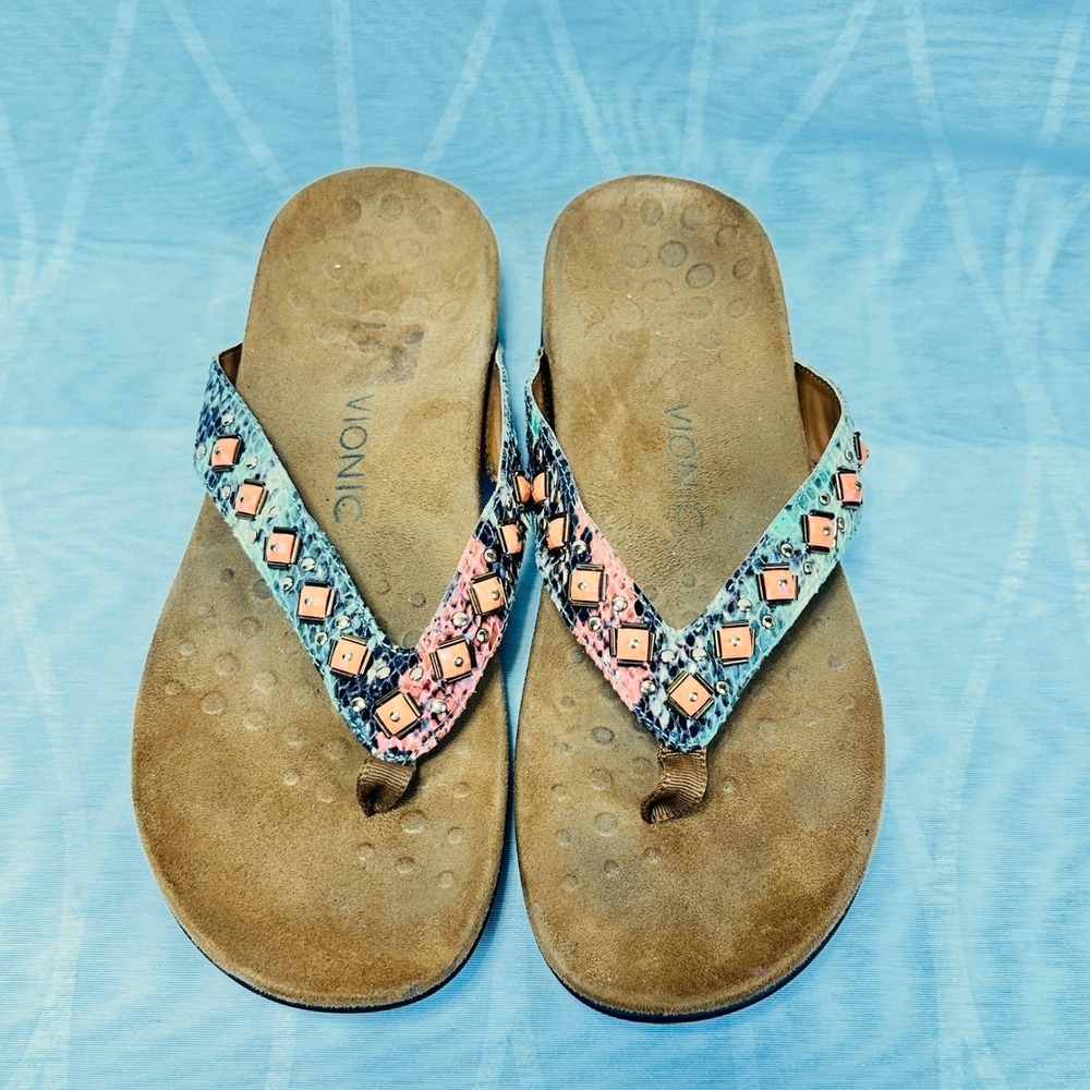 Vionic Floriana Thong Sandals Embellished Snake‎ Print Women's Size 10 EU 42